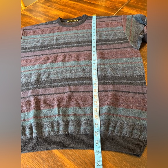 Lenor Romano Wool Blend Sweater Men’s Size L Crew Textured Dark Multi Stripe USA - Picture 6 of 7